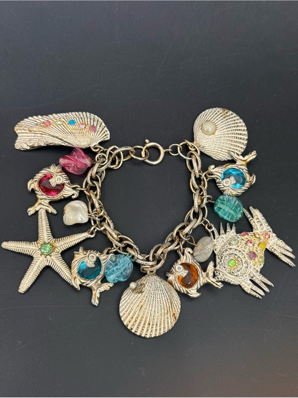 Vintage Ocean Sea Themed Starfish Scallop Shell Chunky Charm Bracelet Germany